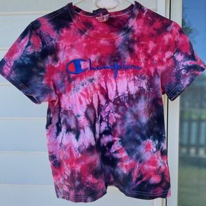 Champion Script logo Red & black #tie-dye t-shirt